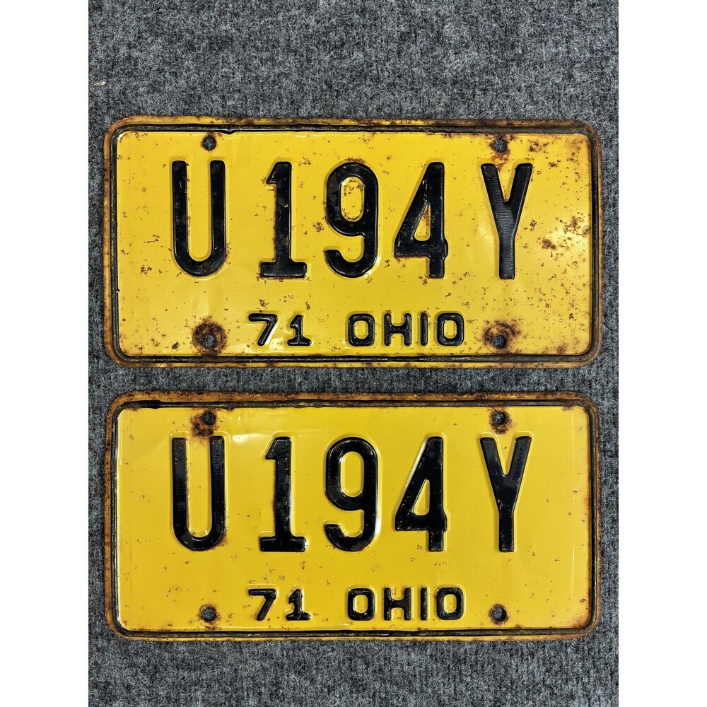 Vintage 1971 Ohio License Plates Pair Set U 194 Y Automobilia Collectible